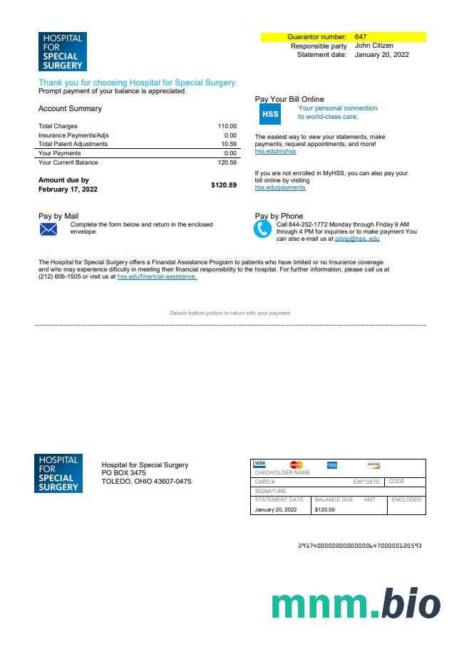 USA Ohio Hospital For Special Surgery rachunek za media szablon w formacie Word i PDF